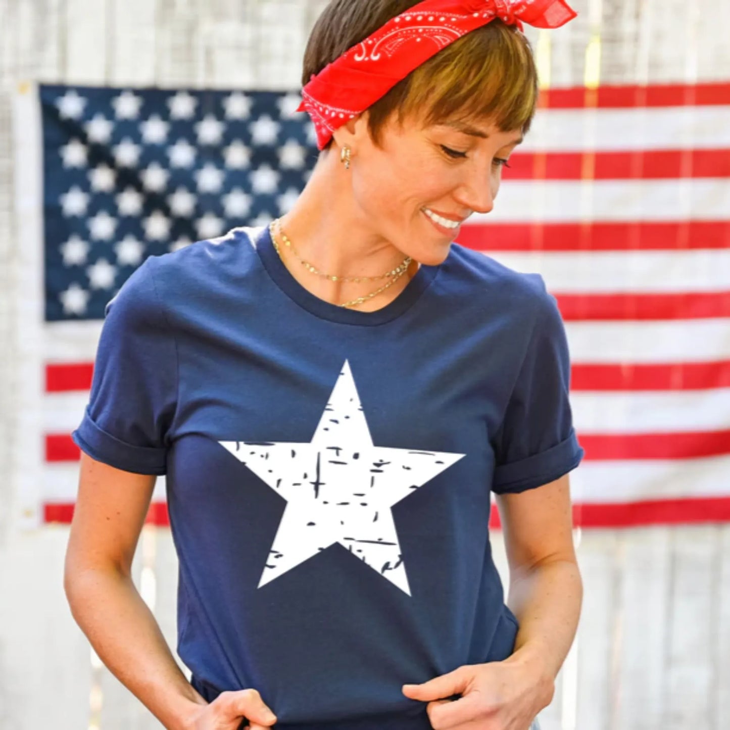 Women's Retro Grunge Star Patriotic T-Shirt