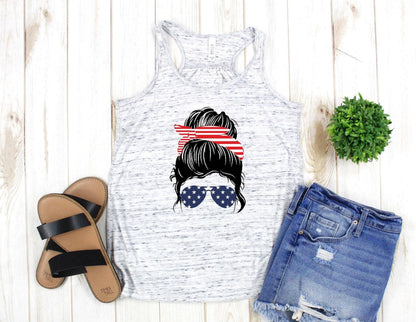 Patriotic Messy Bun Women's Tank Top