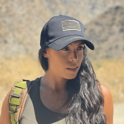 American Flag Trucker Hat with Adjustable Strap