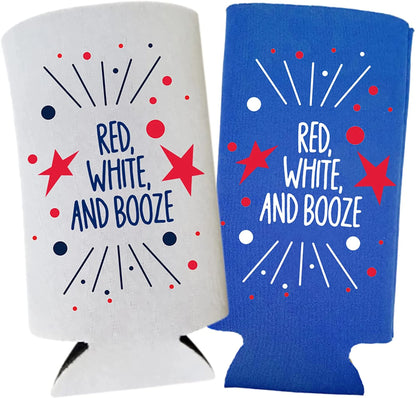 Funny Patriotic Slim Can Coolers - 4th of July, Memorial Day - USA Party Gift (2-Pack)