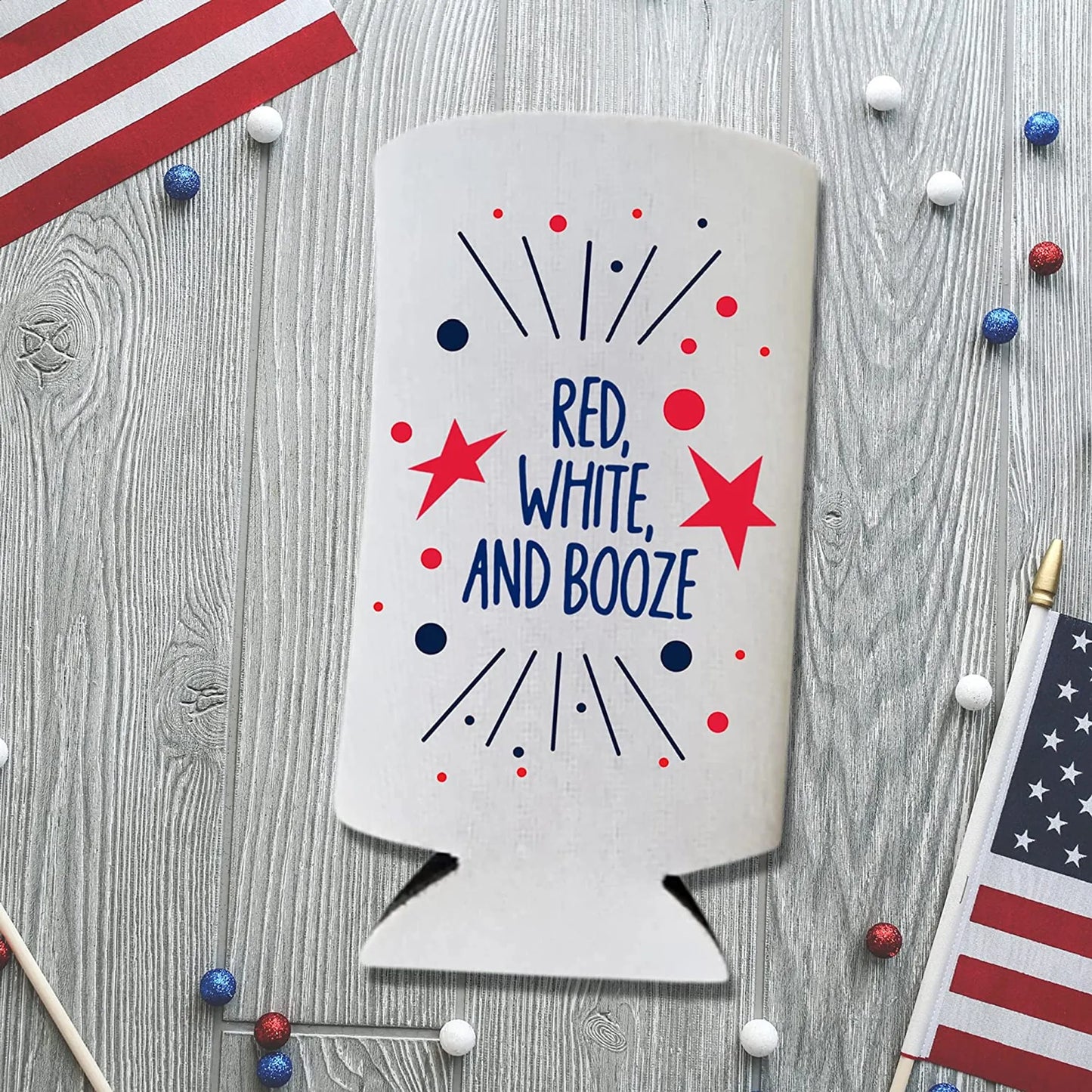 Funny Patriotic Slim Can Coolers - 4th of July, Memorial Day - USA Party Gift (2-Pack)