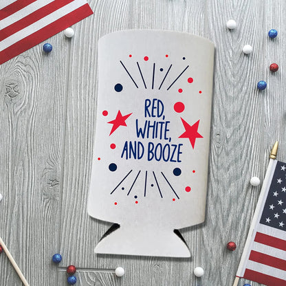 Funny Patriotic Slim Can Coolers - 4th of July, Memorial Day - USA Party Gift (2-Pack)