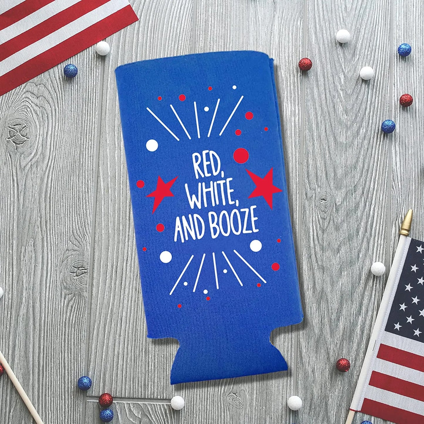 Funny Patriotic Slim Can Coolers - 4th of July, Memorial Day - USA Party Gift (2-Pack)