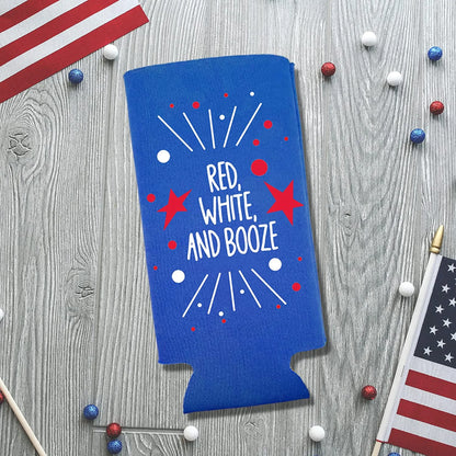 Funny Patriotic Slim Can Coolers - 4th of July, Memorial Day - USA Party Gift (2-Pack)