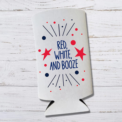 Funny Patriotic Slim Can Coolers - 4th of July, Memorial Day - USA Party Gift (2-Pack)